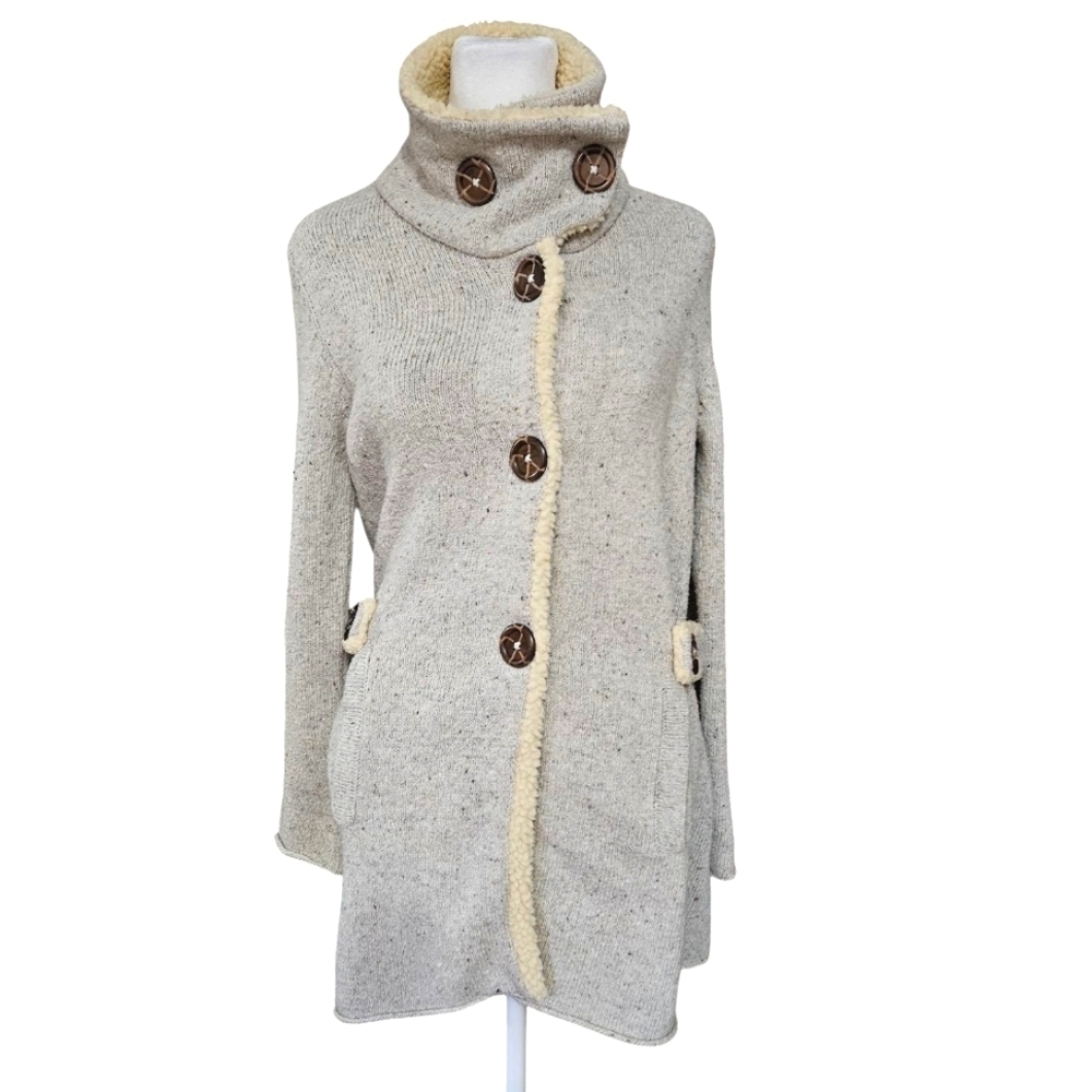 MARTINEZ Cotton blend Sweater jacket marbled grey with sherpa collar. Size S/M